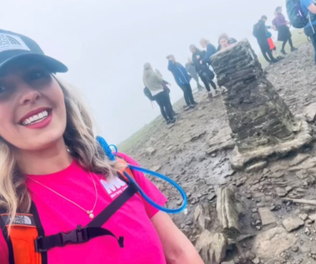 Y3P Talking Therapies - Rachel smiling at camera during Yorkshire Three Peaks Challenge 